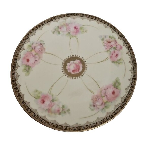 Bavaria Porzellanfabrik Mosch Endorf German Rose Plate Hand Painted PM 8.5 inch - Picture 1 of 6